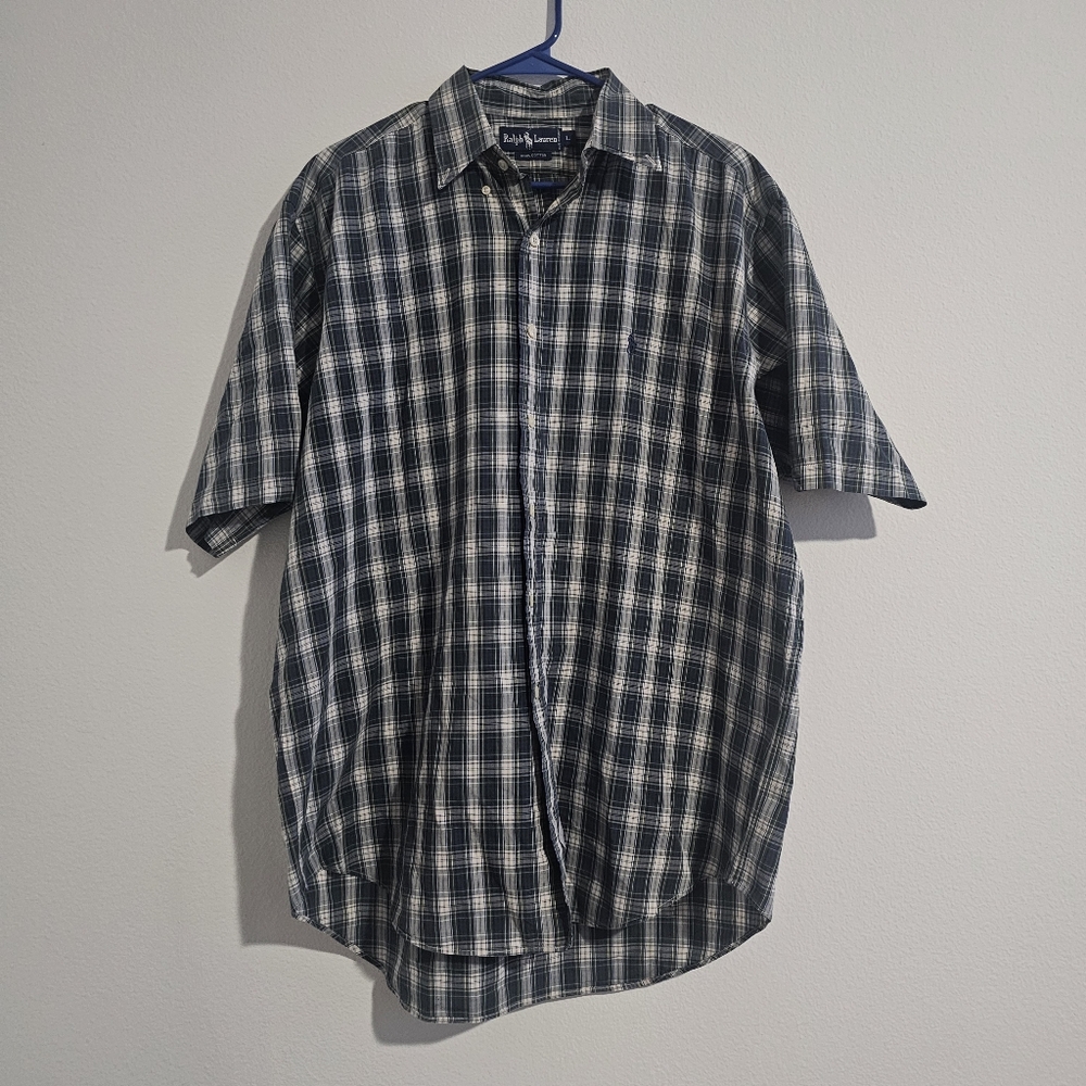 Ralph Lauren Men's 100% Cotton Plaid Short Sleeve Button Down Shirt Medium